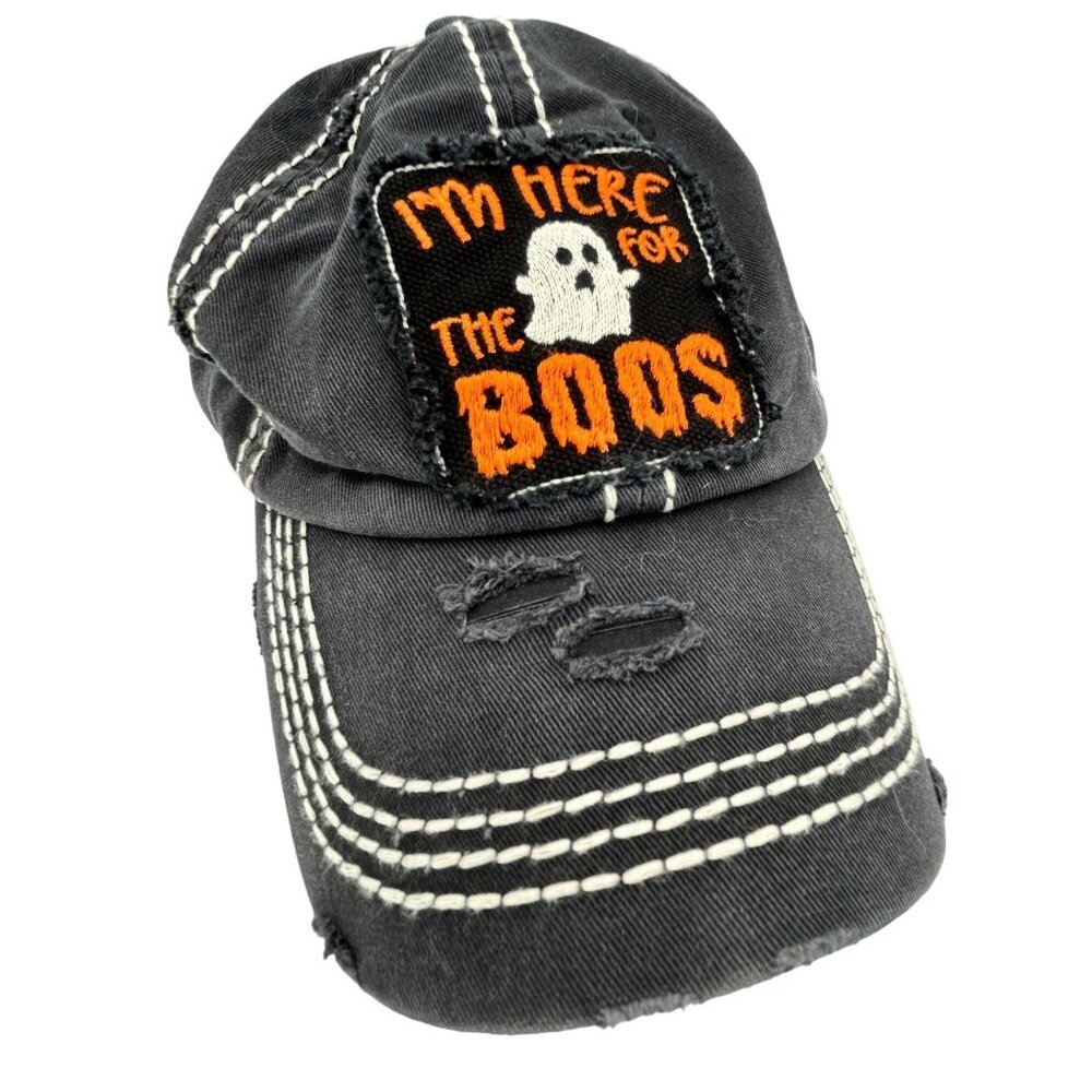 Vintage Distressed "Im Here For The Boos" Halloween Baseball Cap Adjustable Blac
